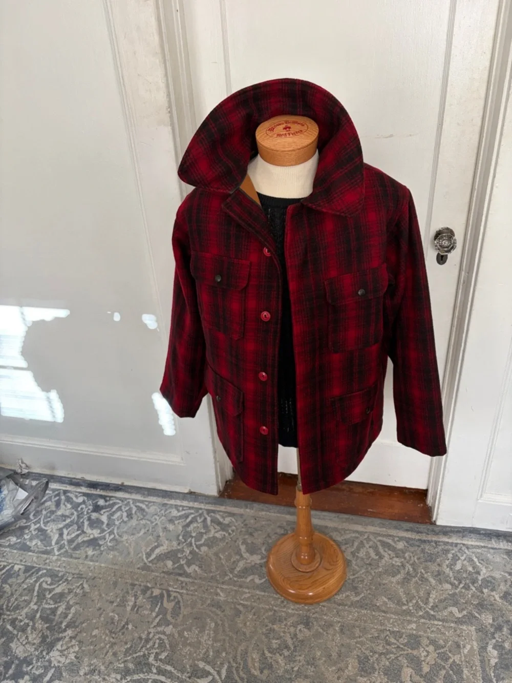 Woolrich Red and Black Plaid Military Field Jacket - Picture 7 of 10